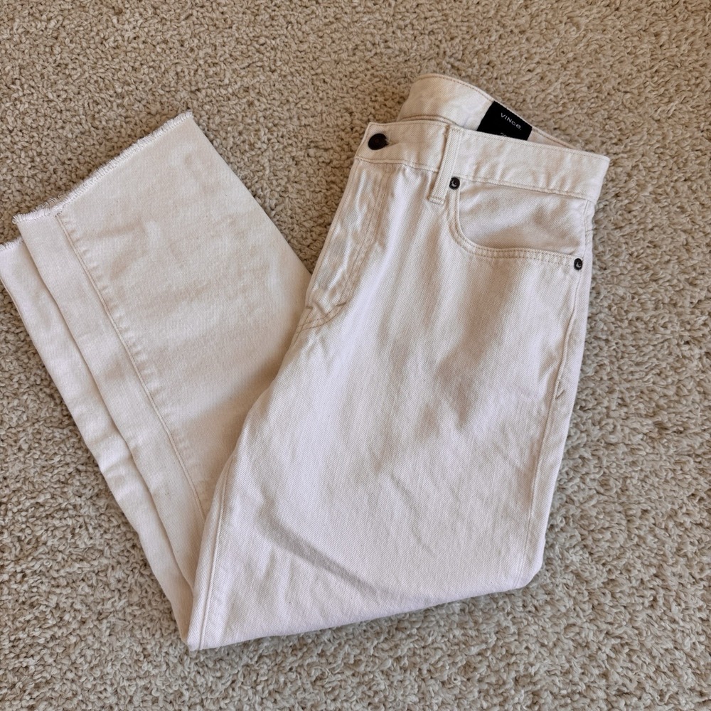 Vince Straight Leg Jeans Women 29 Off White Excellent Raw Hem Japanese Denim